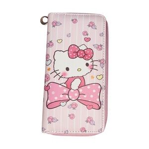 🎀Hello Kitty Pink Floral Striped Long Zip Around Wallet🎀